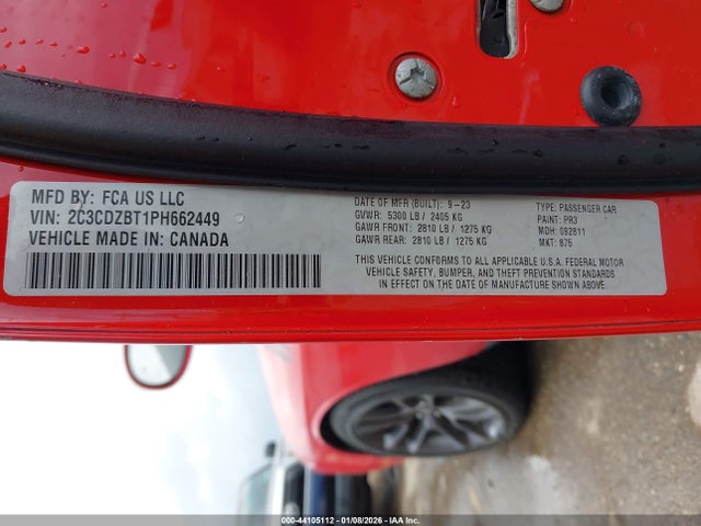 44105112 :رقم المزاد ، 2C3CDZBT1PH662449 vin ، 2023 Dodge Challenger R/t مزاد بيع