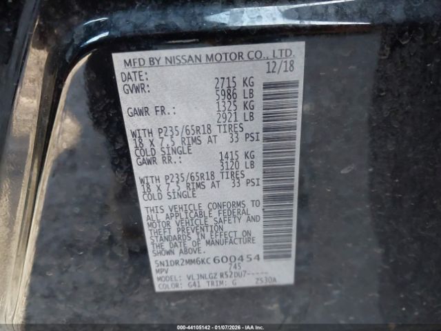 2019 NISSAN PATHFINDER 5N1DR2MM6KC600454 Photo 8