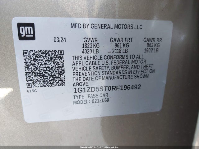 1G1ZD5ST0RF196492 Chevrolet Malibu Fwd 1lt