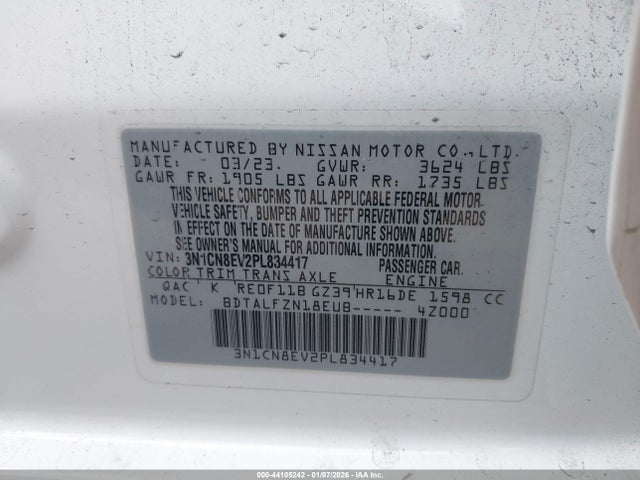 3N1CN8EV2PL834417 Nissan Versa 1.6 Sv Xtronic Cvt