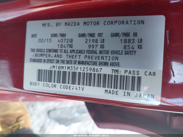 Aukcja sprzedaży 2015 Mazda Mazda3 S Grand Touring, vin: JM1BM1M35F1259867, numer aukcji: 44105326