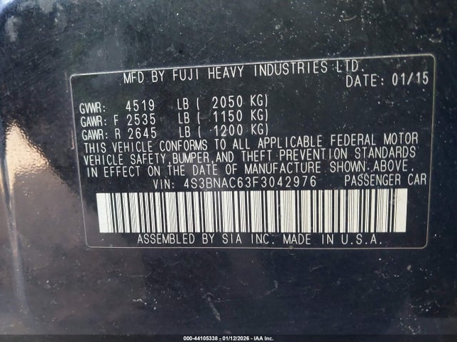 Subaru Legacy 2.5i Premium 2015 4S3BNAC63F3042976 Image 9