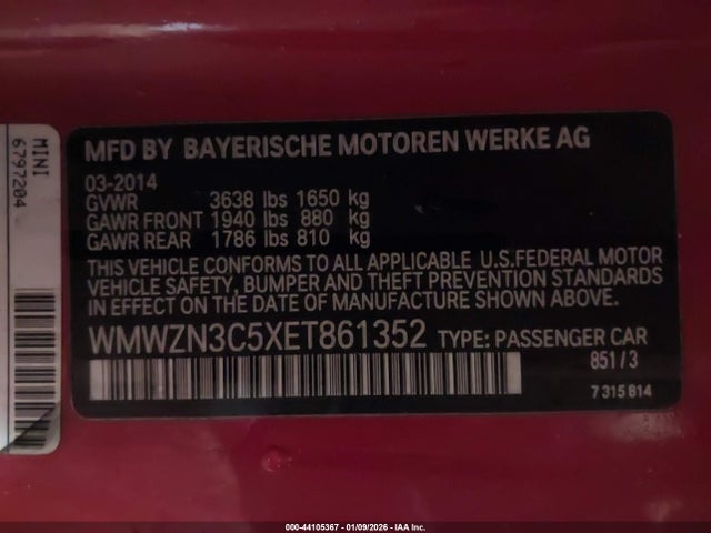 2014 MINI CONVERTIBLE WMWZN3C5XET861352 Photo 8