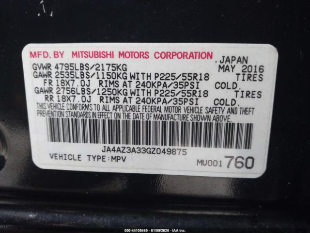 2016 MITSUBISHI OUTLANDER JA4AZ3A33GZ049875 Photo 8