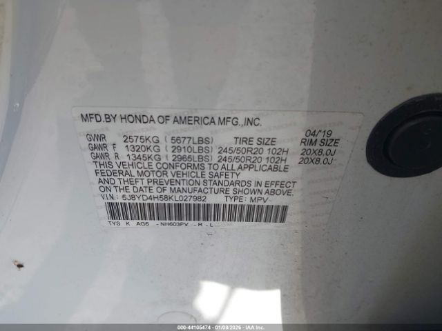 2019 ACURA MDX 5J8YD4H58KL027982 Photo 8