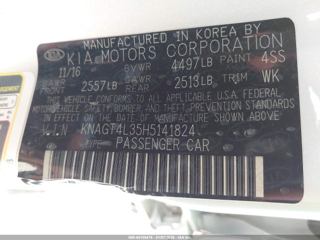 KNAGT4L35H5141824 KIA Optima Lx