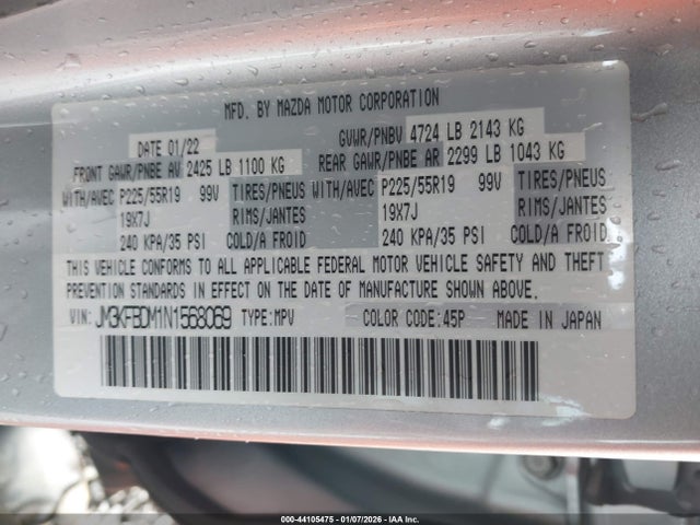 Aukcja sprzedaży 2022 Mazda Cx-5 2.5 S Premium, vin: JM3KFBDM1N1568069, numer aukcji: 44105475