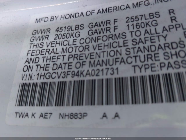 1HGCV3F94KA021731 Honda Accord Hybrid Touring