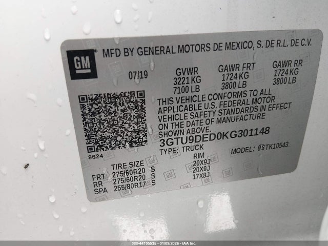 2019 GMC SIERRA 1500 3GTU9DED0KG301148 Photo 8