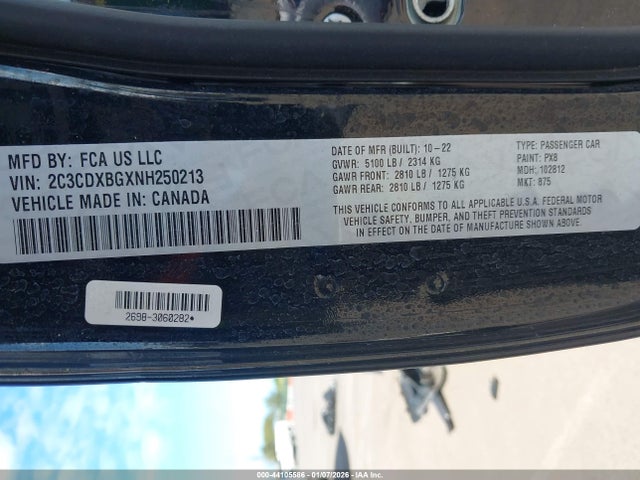2C3CDXBGXNH250213 Dodge Charger Sxt Rwd