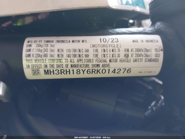 MH3RH18Y6RK014276 Yamaha Yzfr3 A