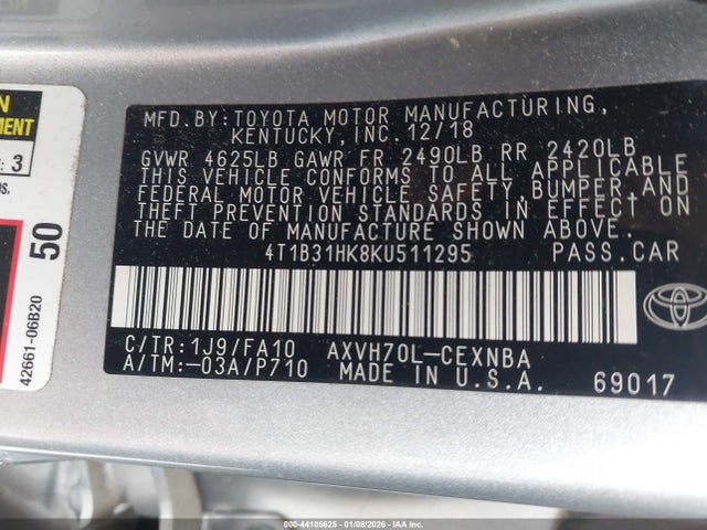 2019 TOYOTA CAMRY HYBRID 4T1B31HK8KU511295 Photo 8