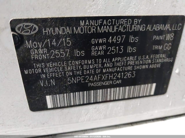 Продаж на аукціоні авто 2015 Hyundai Sonata Se, vin: 5NPE24AFXFH241263, номер лоту: 44105654