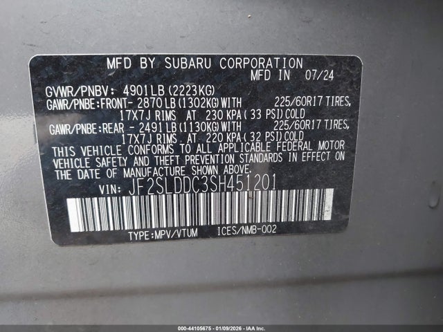 Продаж на аукціоні авто 2025 Subaru Forester Premium, vin: JF2SLDDC3SH451201, номер лоту: 44105675