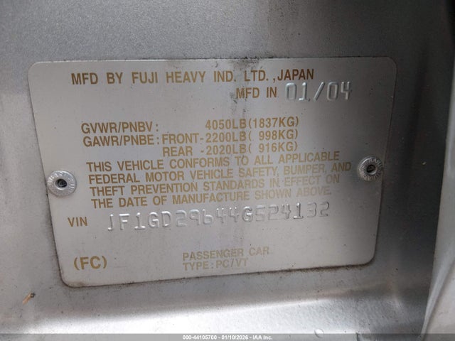 2004 SUBARU IMPREZA JF1GD29644G524132 Photo 8