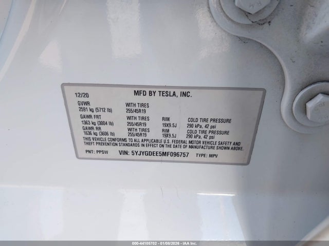 2021 TESLA MODEL Y 5YJYGDEE5MF096757 Photo 8