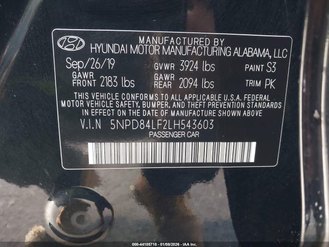 5NPD84LF2LH543603 Hyundai ELANTRA SEL