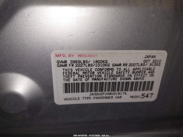 Продаж на аукціоні авто 2011 Mitsubishi Lancer Es, vin: JA32U2FU4BU018174, номер лоту: 44105792