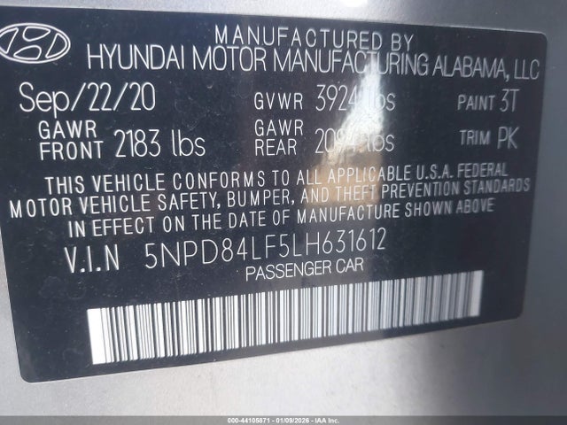 5NPD84LF5LH631612 Hyundai ELANTRA SEL