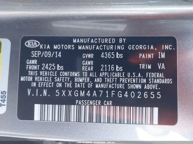5XXGM4A71FG402655 KIA Optima Lx