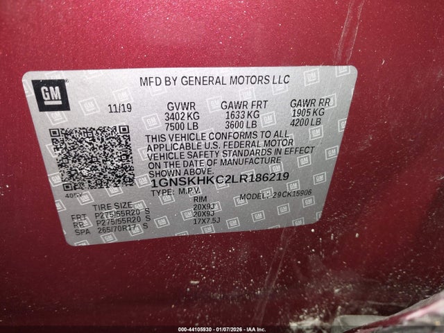 1GNSKHKC2LR186219 Chevrolet Suburban 4wd Lt