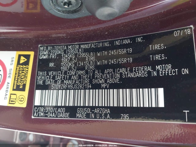 5TDYZRFH9JS282194 Toyota Highlander Limited