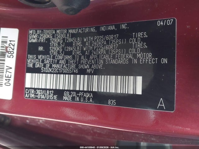 2007 TOYOTA SIENNA 5TDZK22C17S055746 Photo 8