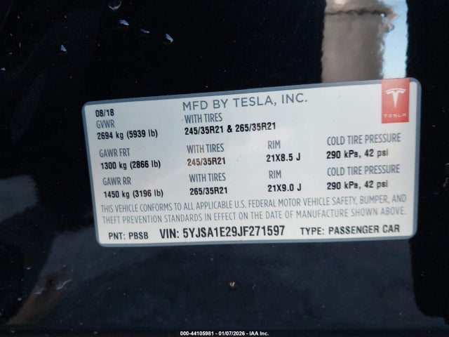 2018 TESLA MODEL S 5YJSA1E29JF271597 Photo 8