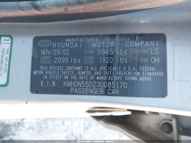2003 HYUNDAI ELANTRA KMHDN55D23U085170 Photo 8