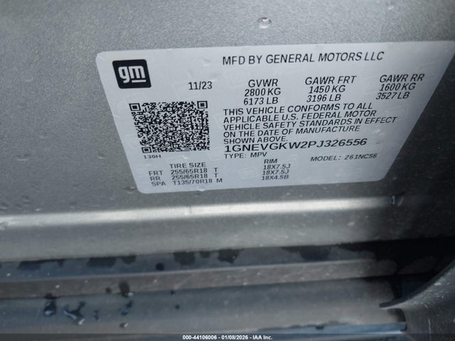 1GNEVGKW2PJ326556 Chevrolet Traverse Awd Lt Cloth