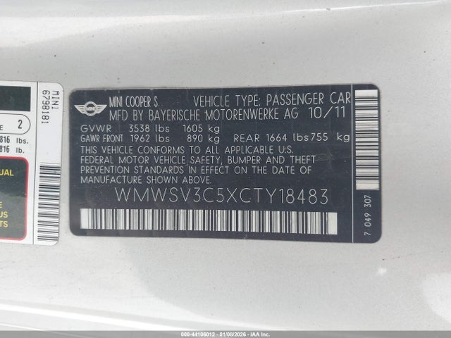 2012 MINI COOPER S WMWSV3C5XCTY18483 Photo 8