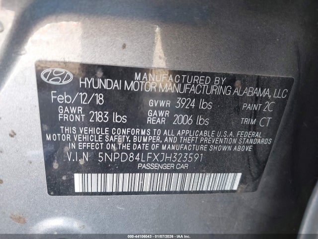 5NPD84LFXJH323591 Hyundai Elantra Value Edition