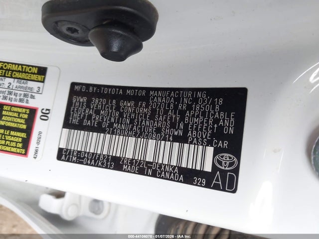 2T1BURHE7JC080714 Toyota COROLLA LE