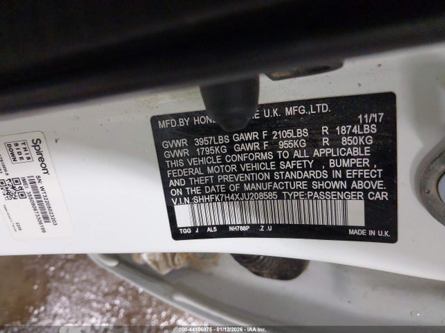 SHHFK7H4XJU208585 Honda Civic Sport