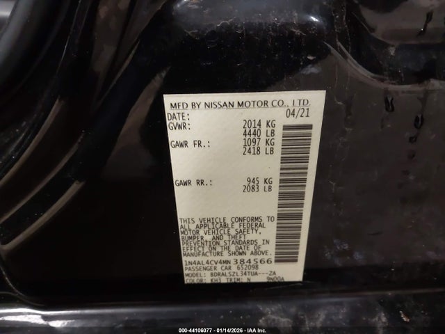 Aukcja sprzedaży 2021 Nissan Altima Sr Vc-turbo Fwd, vin: 1N4AL4CV4MN384566, numer aukcji: 44106077