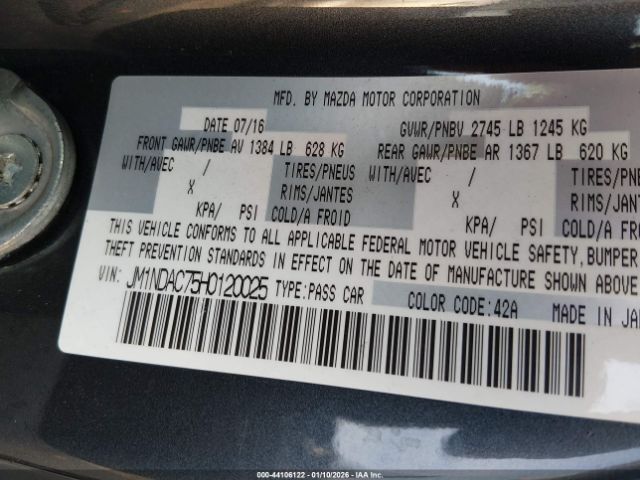 2017 MAZDA MX-5 MIATA JM1NDAC75H0120025 Photo 8