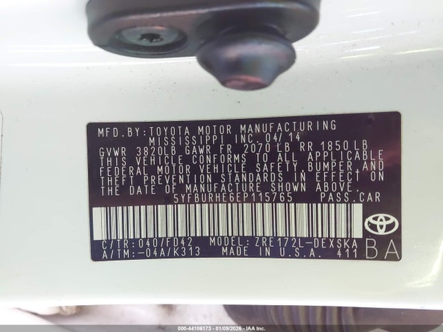 5YFBURHE6EP115765 Toyota Corolla S Plus