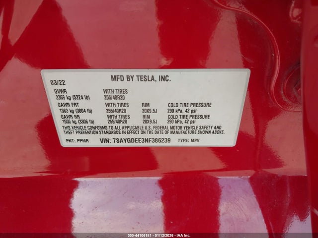 2022 TESLA MODEL Y 7SAYGDEE3NF386239 Photo 8