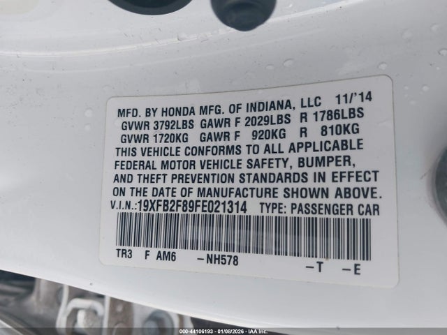 Honda CIVIC EX 2015 19XFB2F89FE021314 Image 9