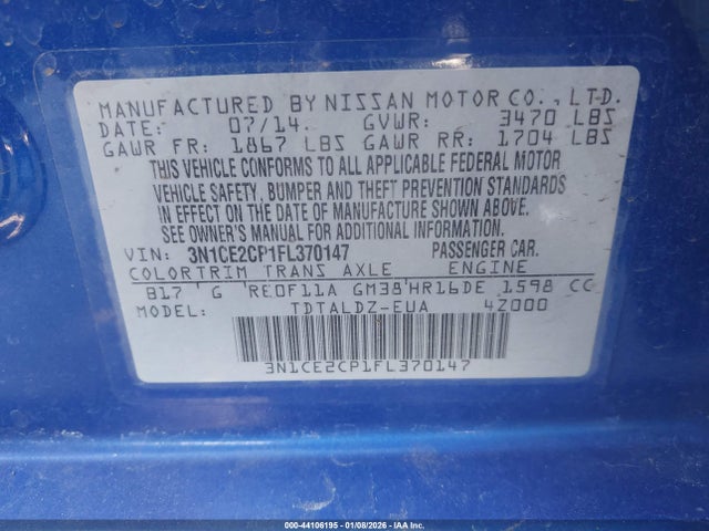 Nissan Versa Note S (sr)/s Plus/sl/sr/sv 2015 3N1CE2CP1FL370147 Image 9