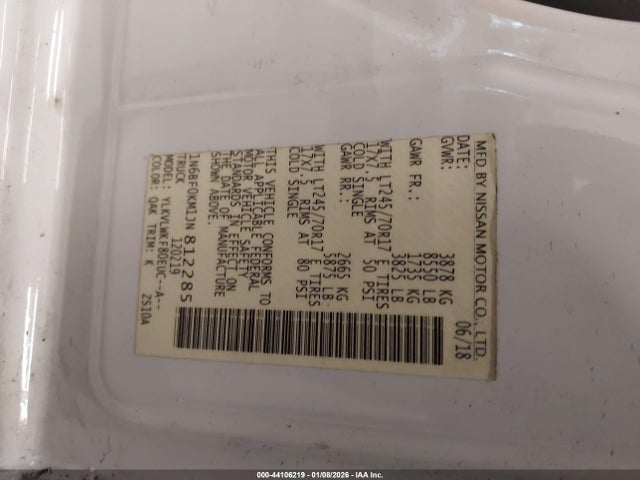 1N6BF0KM1JN812285 Nissan Nv Cargo Nv1500 S V6