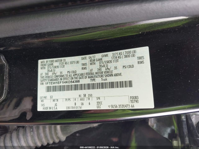 44106222 :رقم المزاد ، 1FTEW1EF1HKD54388 vin ، 2017 Ford F-150 Xl مزاد بيع