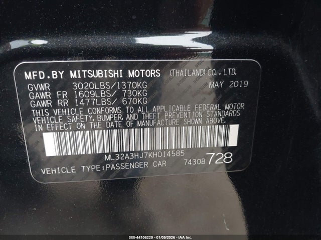 2019 MITSUBISHI MIRAGE ML32A3HJ7KH014585 Photo 8