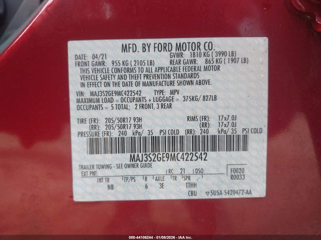 2021 FORD ECOSPORT MAJ3S2GE9MC422542 Photo 8