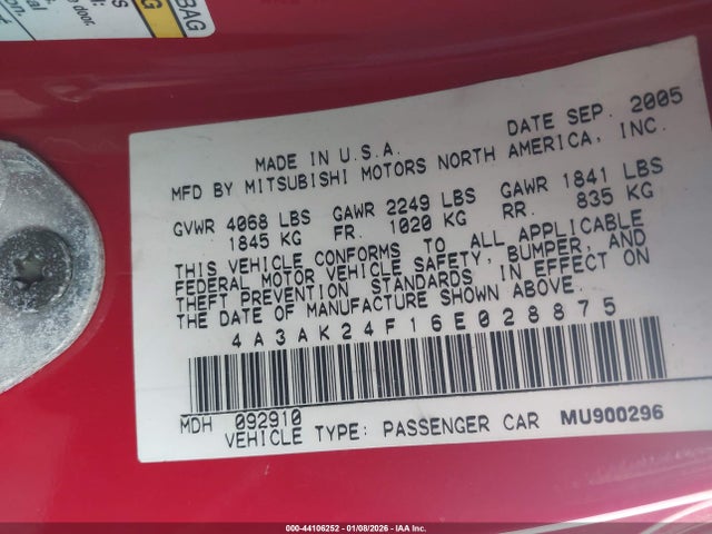 2006 MITSUBISHI ECLIPSE 4A3AK24F16E028875 Photo 8