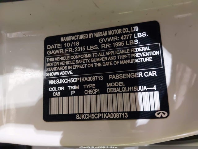 Продаж на аукціоні авто 2019 Infiniti Qx30 Luxe, vin: SJKCH5CP1KA008713, номер лоту: 44106266