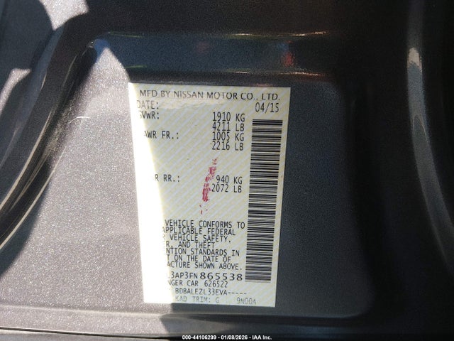 1N4AL3AP3FN865538 Nissan Altima 2.5 S