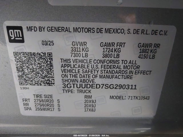3GTUUDED7SG290311 GMC Sierra 1500 4wd Short Box Slt
