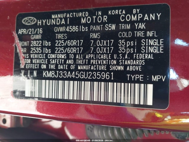 KM8J33A45GU235961 Hyundai TUCSON SE