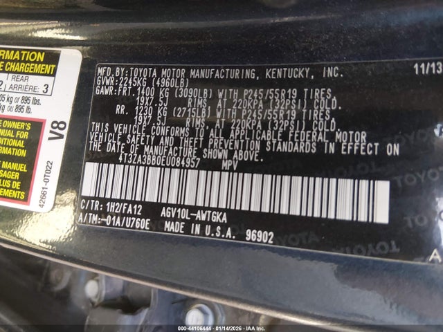 4T3ZA3BB0EU084957 Toyota VENZA LE